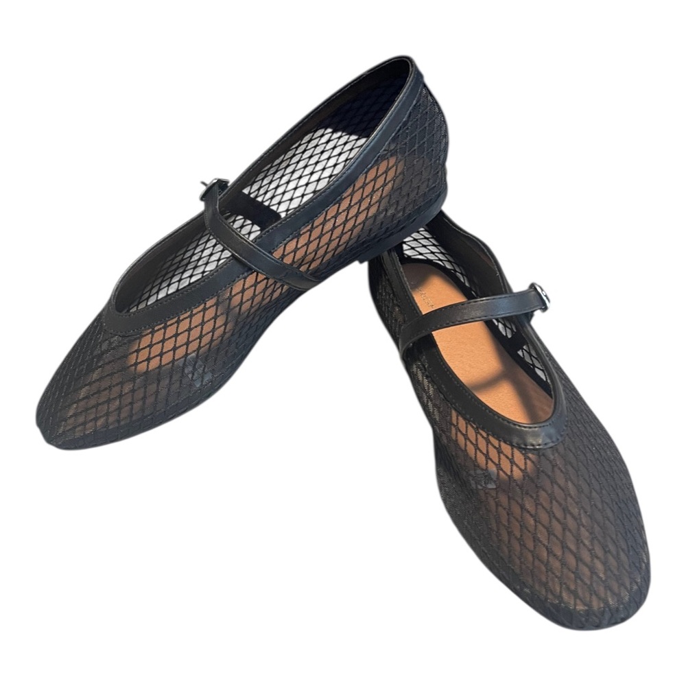 AE American Eagle Mesh Sheer Mary Jane Flats Black Size 8 New With Strap